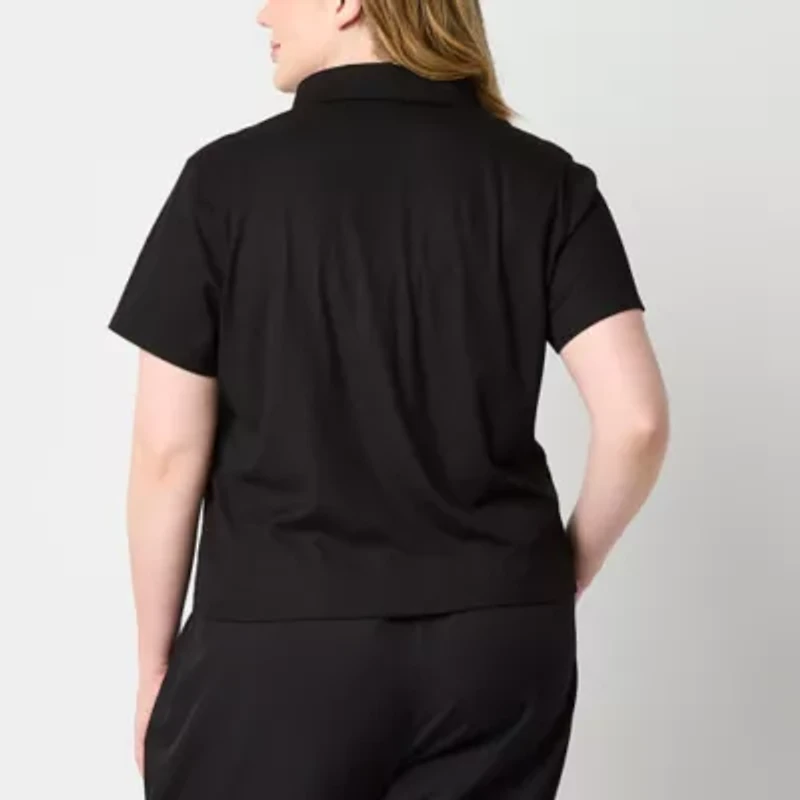 Stylus Womens Plus Short Sleeve Rib Polo Shirt