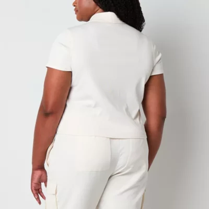 Stylus Womens Plus Short Sleeve Rib Polo Shirt