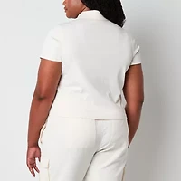 Stylus Womens Plus Short Sleeve Rib Polo Shirt