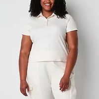 Stylus Womens Plus Short Sleeve Rib Polo Shirt