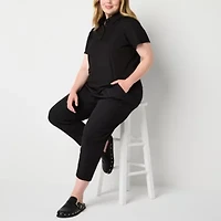 Stylus Womens Plus Short Sleeve Rib Polo Shirt