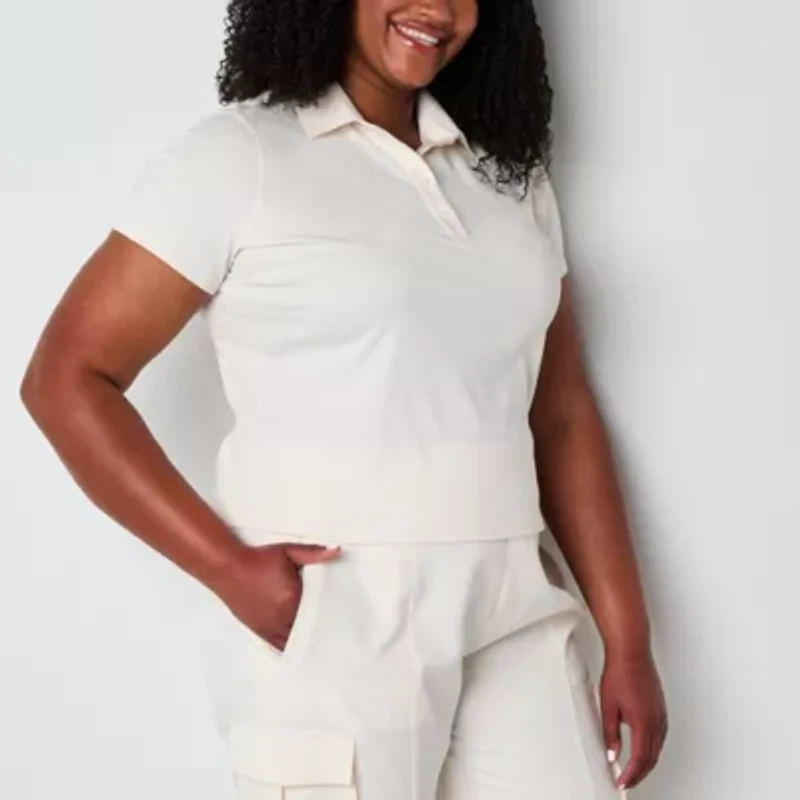 Stylus Womens Plus Short Sleeve Rib Polo Shirt