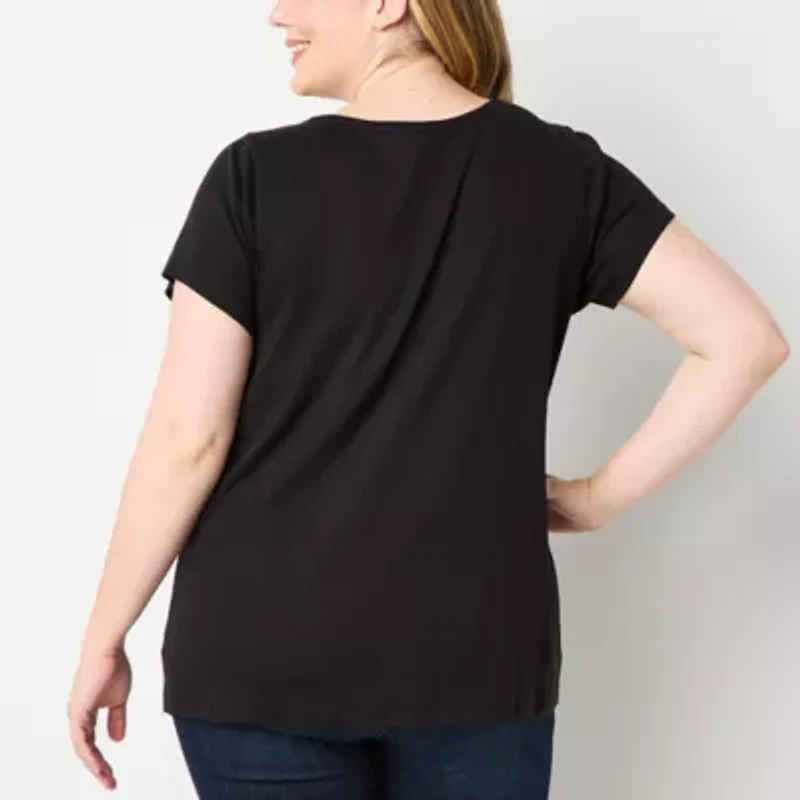 St. John's Bay Womens Easy-on + Easy-off Crew Neck Short Sleeve Adaptive Plus T-Shirt