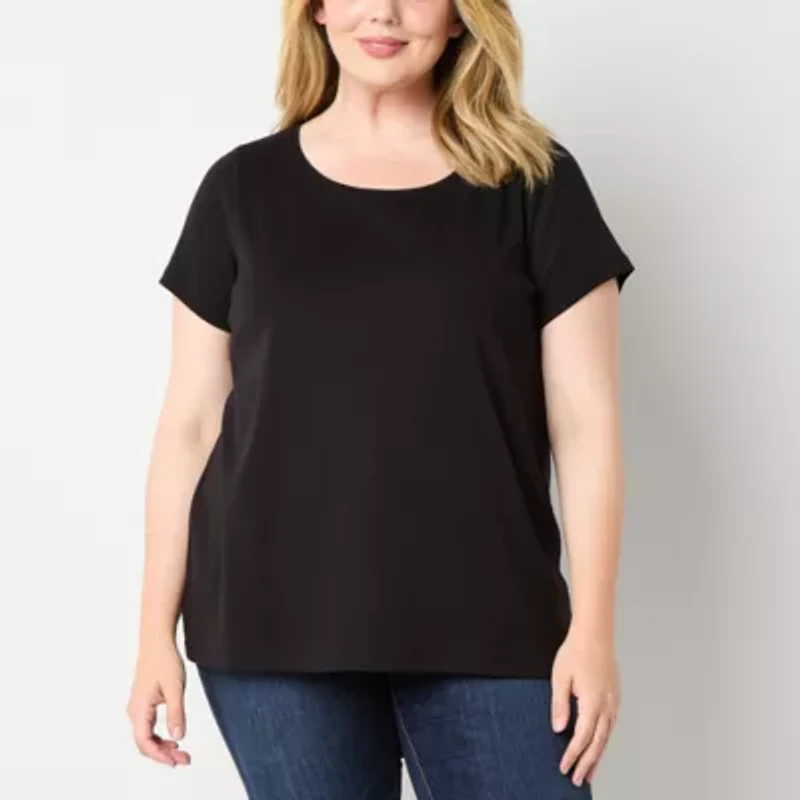St. John's Bay Womens Easy-on + Easy-off Crew Neck Short Sleeve Adaptive Plus T-Shirt