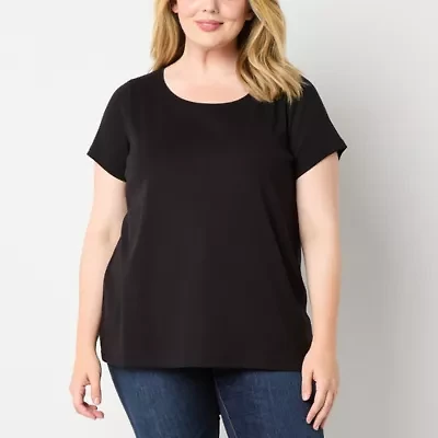 St. John's Bay Womens Easy-on + Easy-off Crew Neck Short Sleeve Adaptive Plus T-Shirt