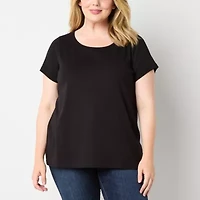 St. John's Bay Womens Easy-on + Easy-off Crew Neck Short Sleeve Adaptive Plus T-Shirt