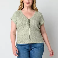 a.n.a Ribbed Womens V Neck Short Sleeve Plus T-Shirt