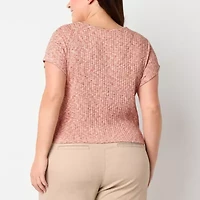 a.n.a Ribbed Womens Plus V Neck Short Sleeve T-Shirt