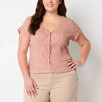 a.n.a Ribbed Womens Plus V Neck Short Sleeve T-Shirt