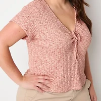 a.n.a Ribbed Womens Plus V Neck Short Sleeve T-Shirt