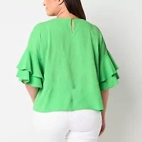 Liz Claiborne Womens Round Neck Short Sleeve Plus Blouse
