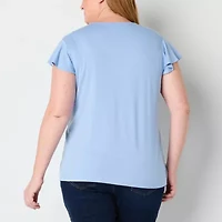 Liz Claiborne Womens Round Neck Short Sleeve Plus Blouse