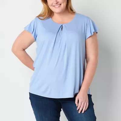 Liz Claiborne Womens Round Neck Short Sleeve Plus Blouse