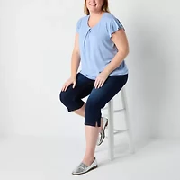 Liz Claiborne Womens Round Neck Short Sleeve Plus Blouse