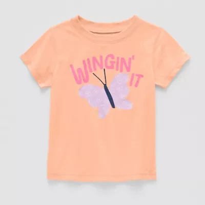 Okie Dokie Toddler Girls Round Neck Short Sleeve Adaptive Regular Fit Graphic T-Shirt