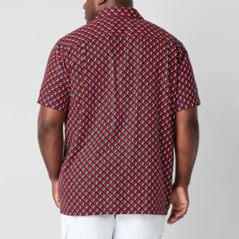 Shaquille O'Neal XLG Linen Cotton Mens Short Sleeve Regular Fit Big and Tall Button-Down Shirt
