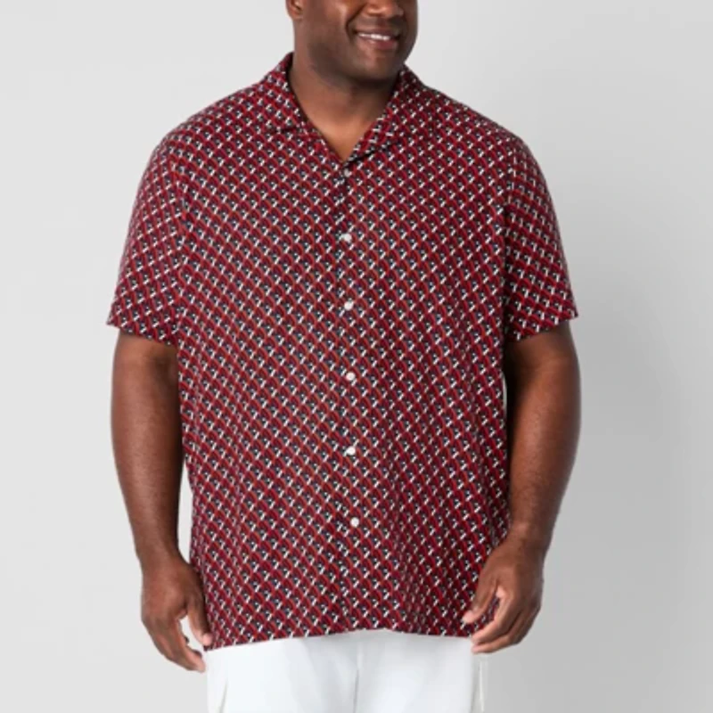 Shaquille O'Neal XLG Linen Cotton Mens Short Sleeve Regular Fit Big and Tall Button-Down Shirt