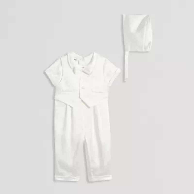 Mia & Mimi Christening Baby Boys Short Sleeve 3-pc. Romper