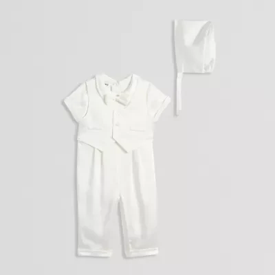Mia & Mimi Christening Baby Boys Short Sleeve 3-pc. Romper