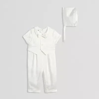 Mia & Mimi Christening Baby Boys Short Sleeve 3-pc. Romper