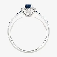 (J-K/I2-I3) Womens 1/5 CT. Genuine Blue Sapphire 10K White Gold Oval Halo Side Stone Cocktail Ring