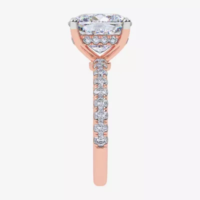 (F-G /Vs2-Si1) Womens 2 1/4 CT. T.W. Lab Grown White Diamond 14K Gold Cushion Side Stone Engagement Ring