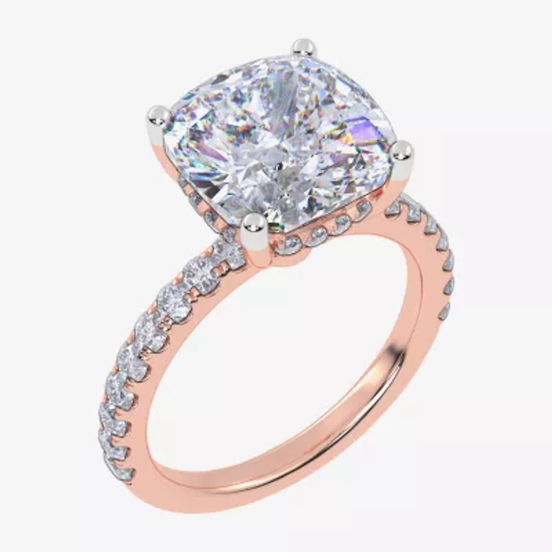 (F-G /Vs2-Si1) Womens 3 1/2 CT. T.W Lab Grown White Diamond 14K Gold Cushion Side Stone Engagement Ring