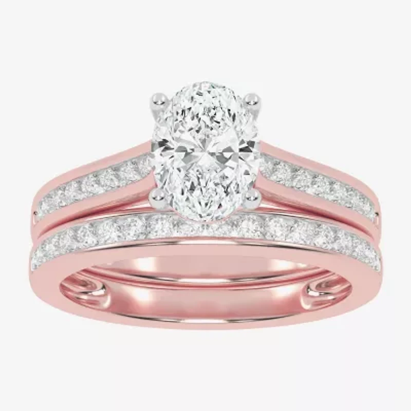 F-G /Vs2-Si1) Womens 2 1/2 CT. T.W. Lab Grown White Diamond 10K Gold Oval Side Stone Bridal Set