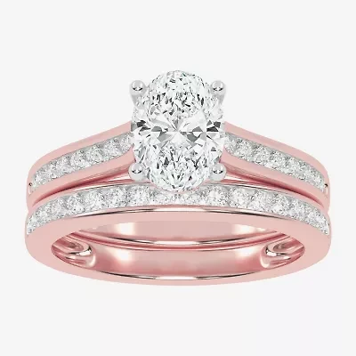 F-G /Vs2-Si1) Womens 2 1/2 CT. T.W. Lab Grown White Diamond 10K Gold Oval Side Stone Bridal Set