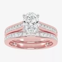 F-G /Vs2-Si1) Womens 2 1/2 CT. T.W. Lab Grown White Diamond 10K Gold Oval Side Stone Bridal Set