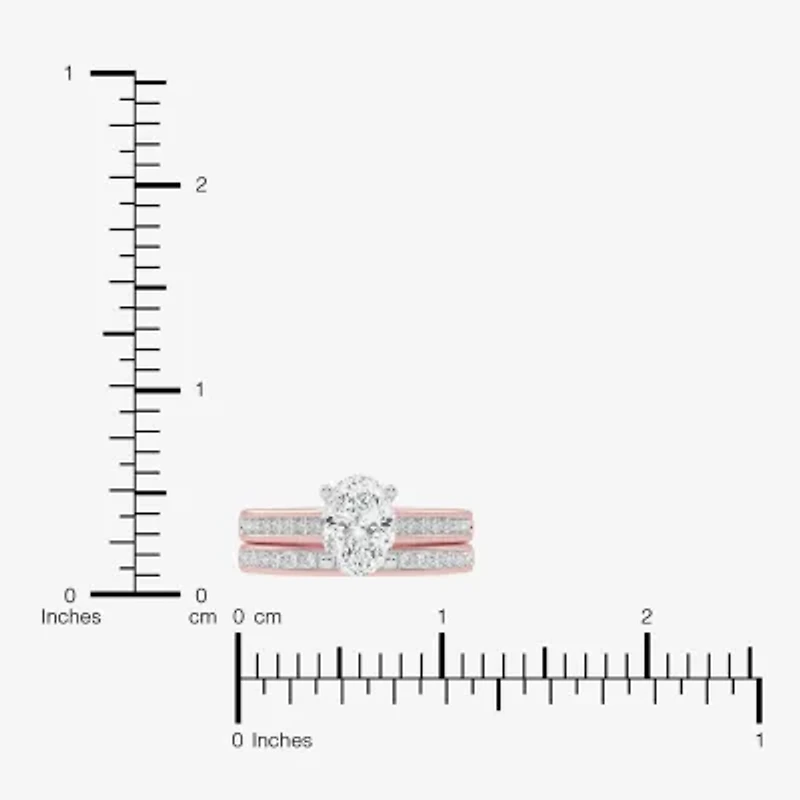 (F-G /Vs2-Si1) Womens 3 1/2 CT. T.W Lab Grown White Diamond 10K Gold Oval Side Stone Bridal Set