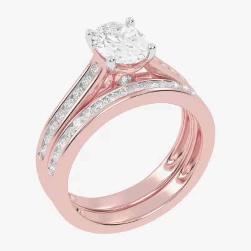 (F-G /Vs2-Si1) Womens 3 1/2 CT. T.W Lab Grown White Diamond 10K Gold Oval Side Stone Bridal Set