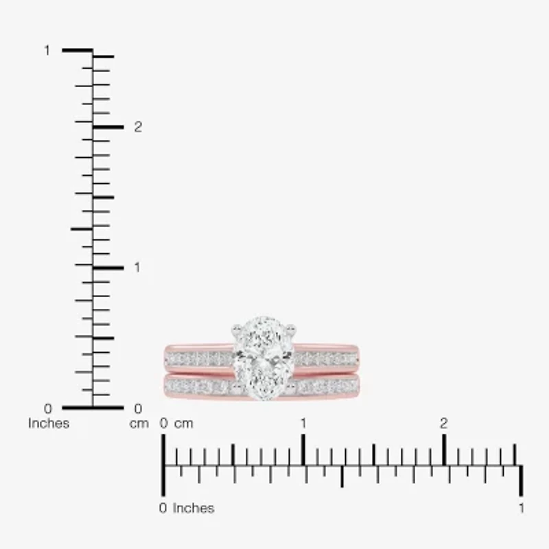 (F-G /Vs2-Si1) Womens 5 1/2 CT. T.W. Lab Grown White Diamond 10K Gold Oval Side Stone Bridal Set