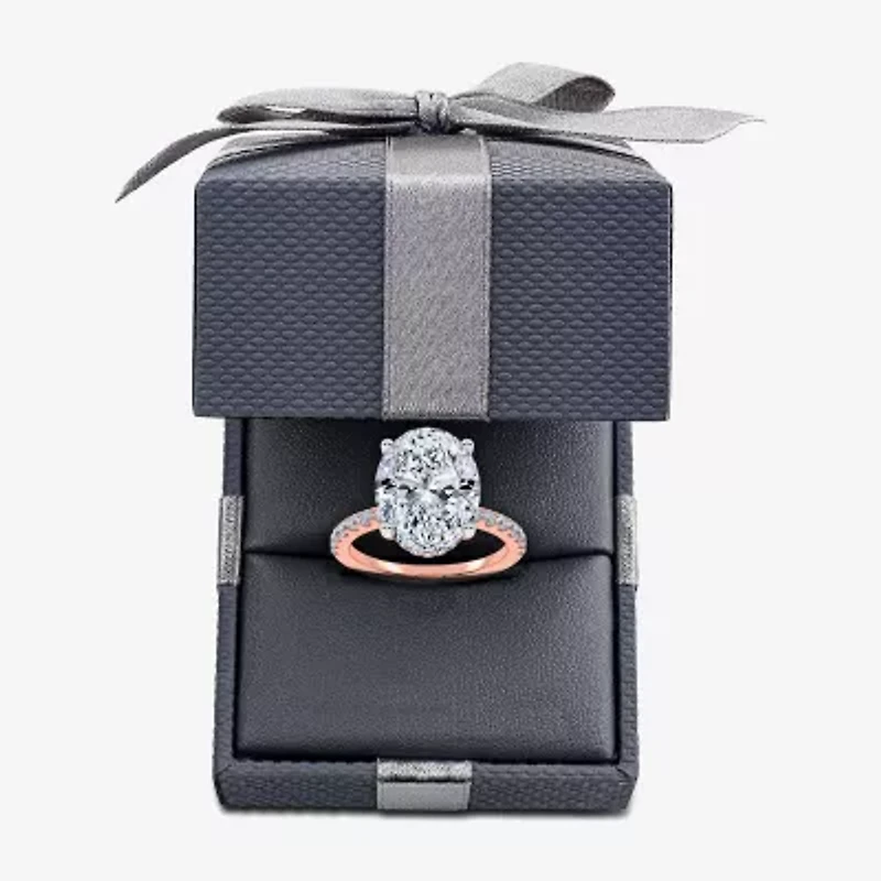 (F-G /Vs2-Si1) Womens 8 1/2 Ct. T.W. Lab Grown White Diamond 14K Gold Oval Side Stone Engagement Ring