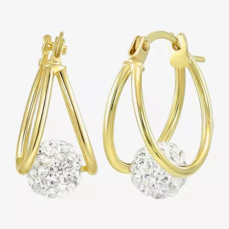 Womens White 10K Gold 15mm Round Hoop Earrings