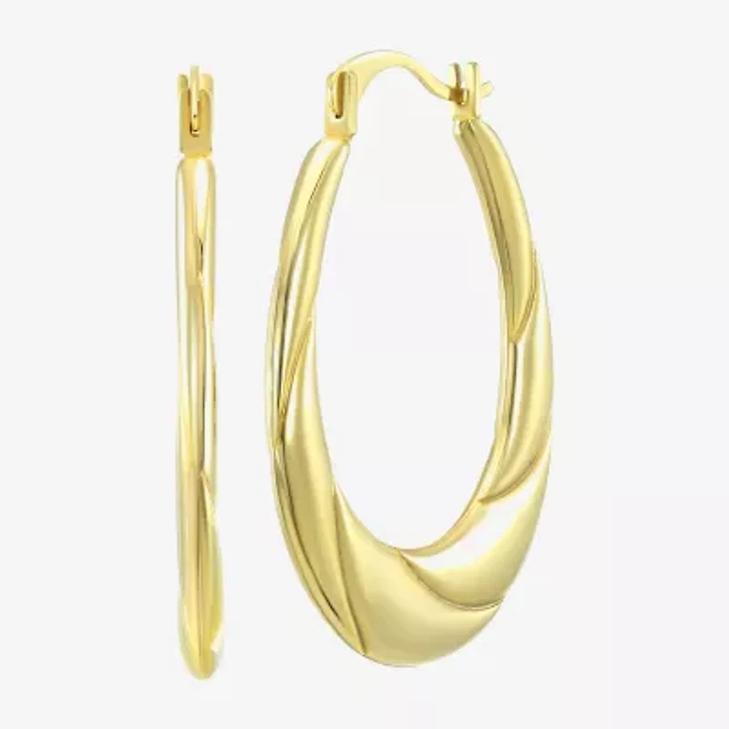 Womens 14K Gold Oval Hoop Earrings