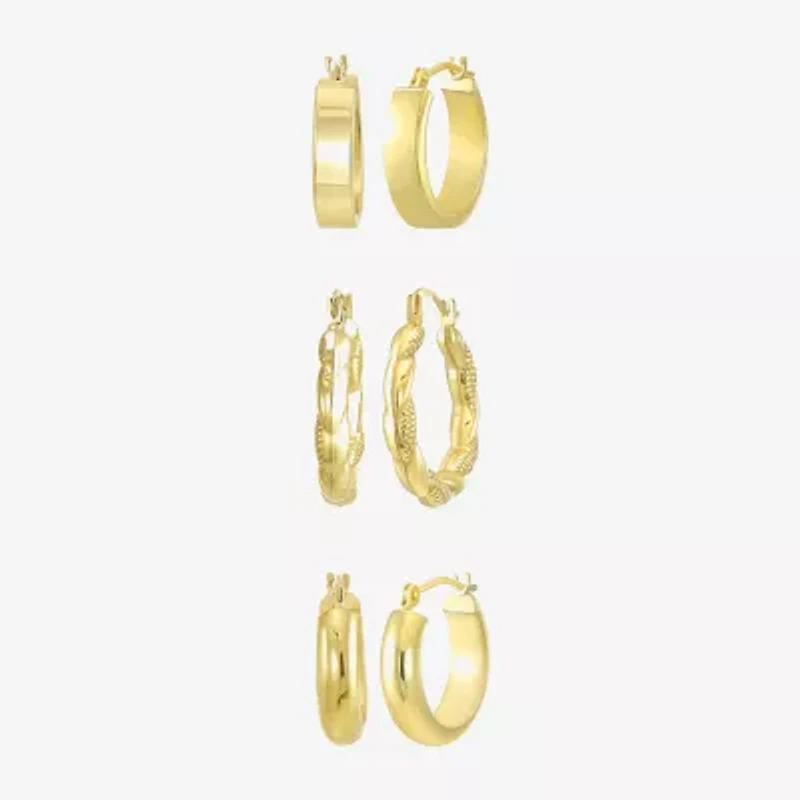 Womens 10K Gold 3 Pair Earring Set