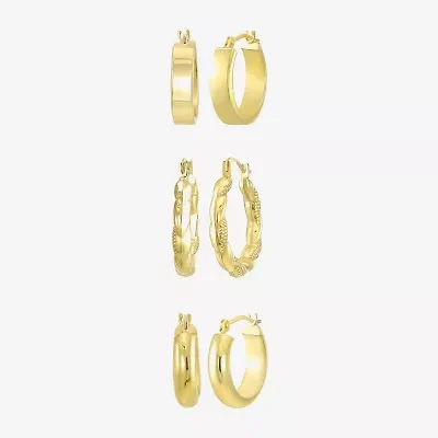 Womens 10K Gold 3 Pair Earring Set