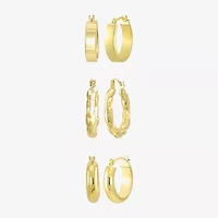 Womens 10K Gold 3 Pair Earring Set
