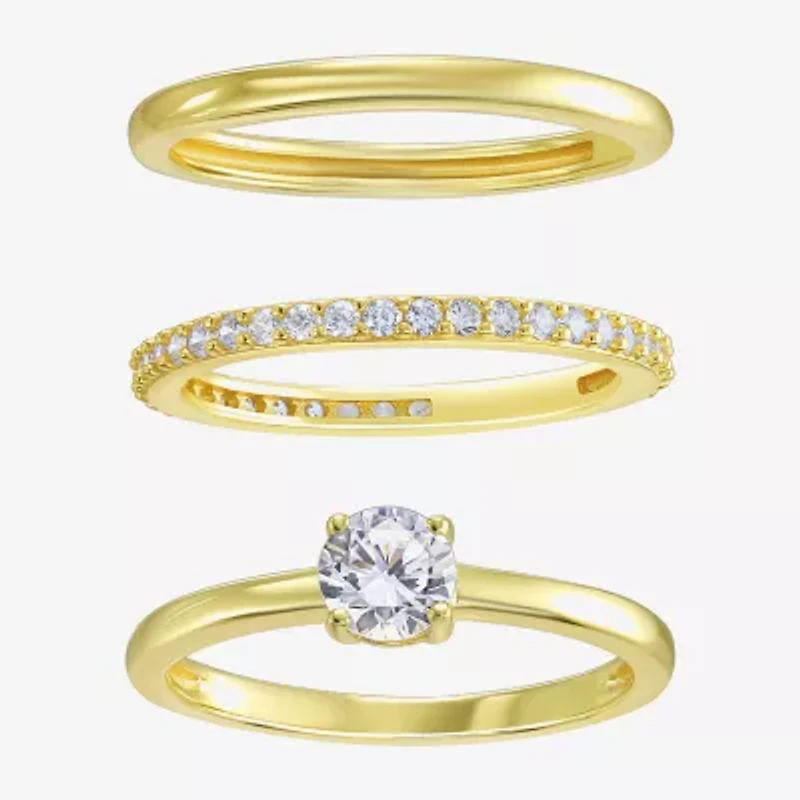 Silver Addiction Womens Cubic Zirconia 14K Gold Over Silver Solitaire Ring Set