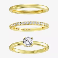 Silver Addiction Womens Cubic Zirconia 14K Gold Over Silver Solitaire Ring Set