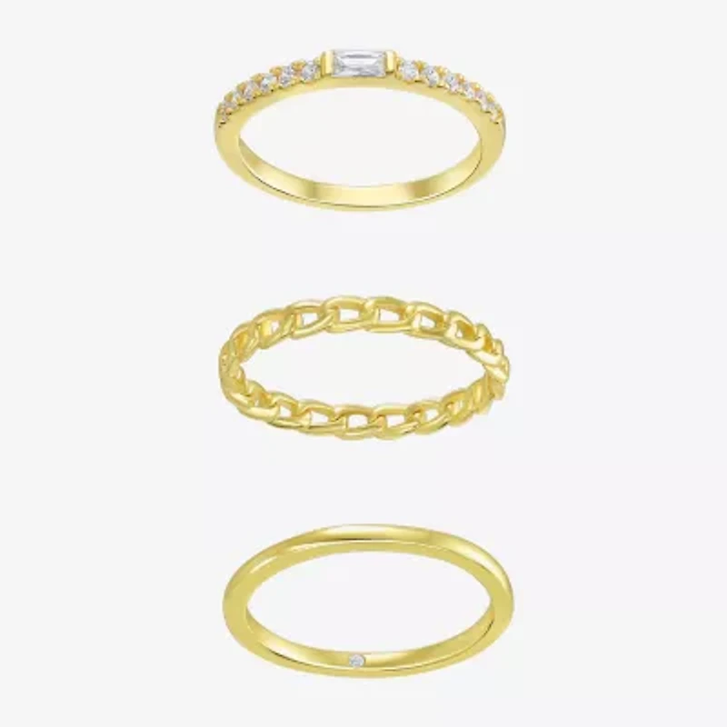 Silver Addiction Womens White Cubic Zirconia 14K Gold Over Silver Ring Set