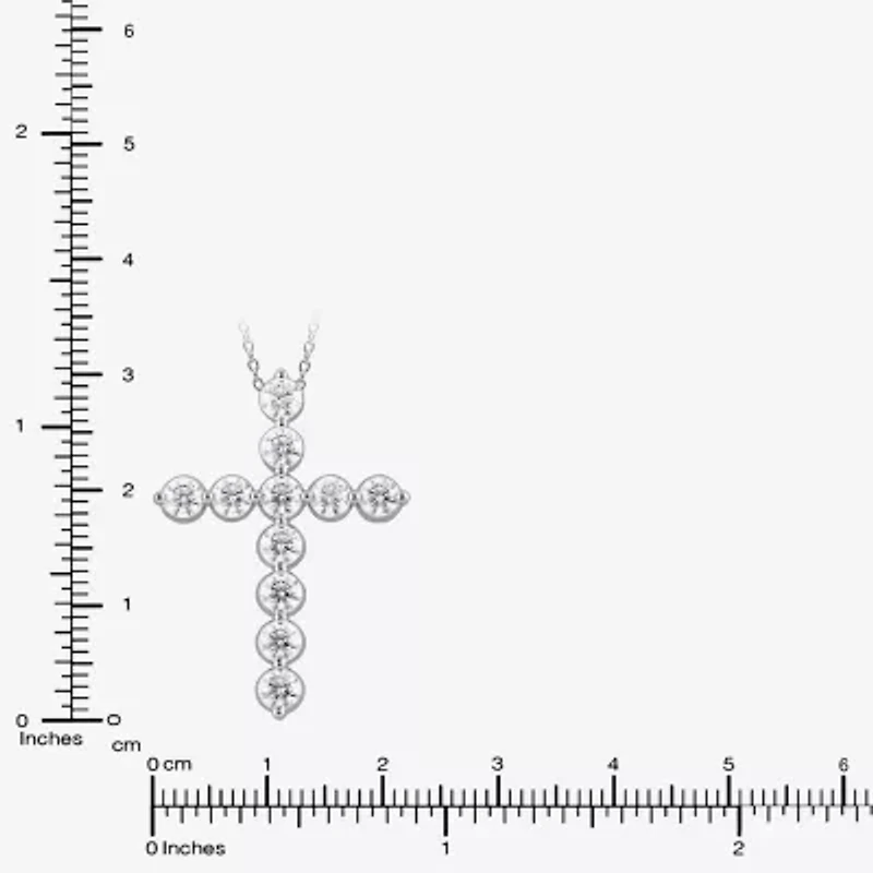 Cross (F/Si2) Womens 2 CT. T.W. Lab Grown White Diamond Sterling Silver Cross 18 Inch Pendant Necklace