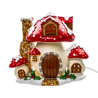 Kurt Adler 8.5-Inch Merry Little Mushrooms Cottage Tabletop