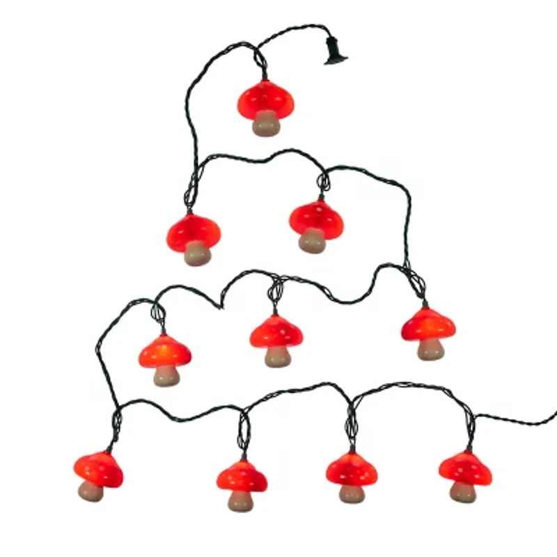 Kurt Adler 12' 10-Light Mushroom With Green Wire String Lights