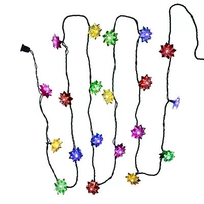 Kurt Adler 15.7' 20-Light Multicolor Led Clear Lotus Flower With Green Wire String Lights