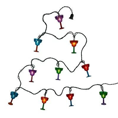 Kurt Adler 12' 10-Light Margarita Glass With Green Wire String Lights