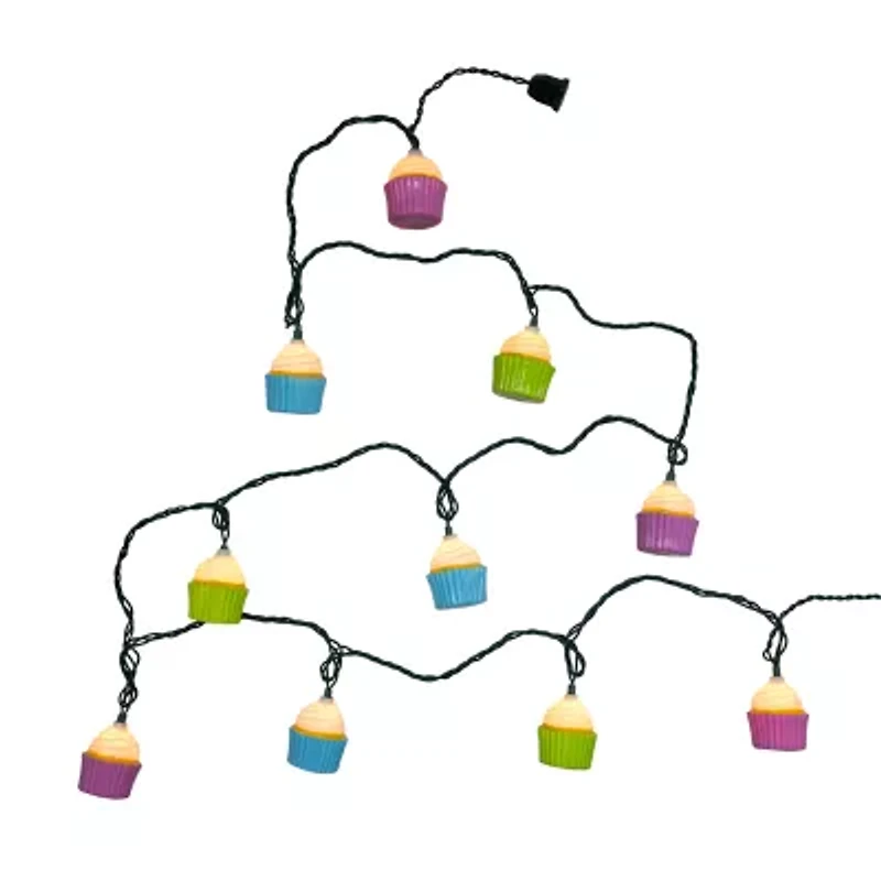 Kurt Adler 12' 10-Light Multicolor Cupcake With Green Wire String Lights
