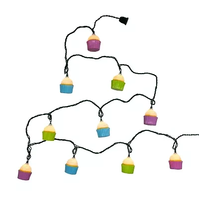 Kurt Adler 12' 10-Light Multicolor Cupcake With Green Wire String Lights