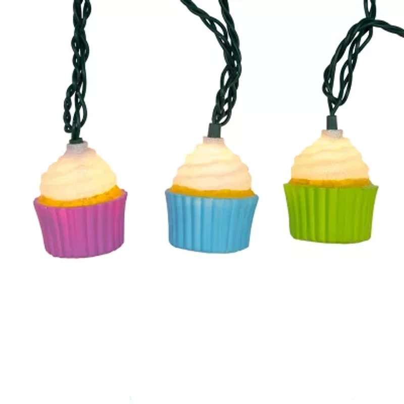 Kurt Adler 12' 10-Light Multicolor Cupcake With Green Wire String Lights